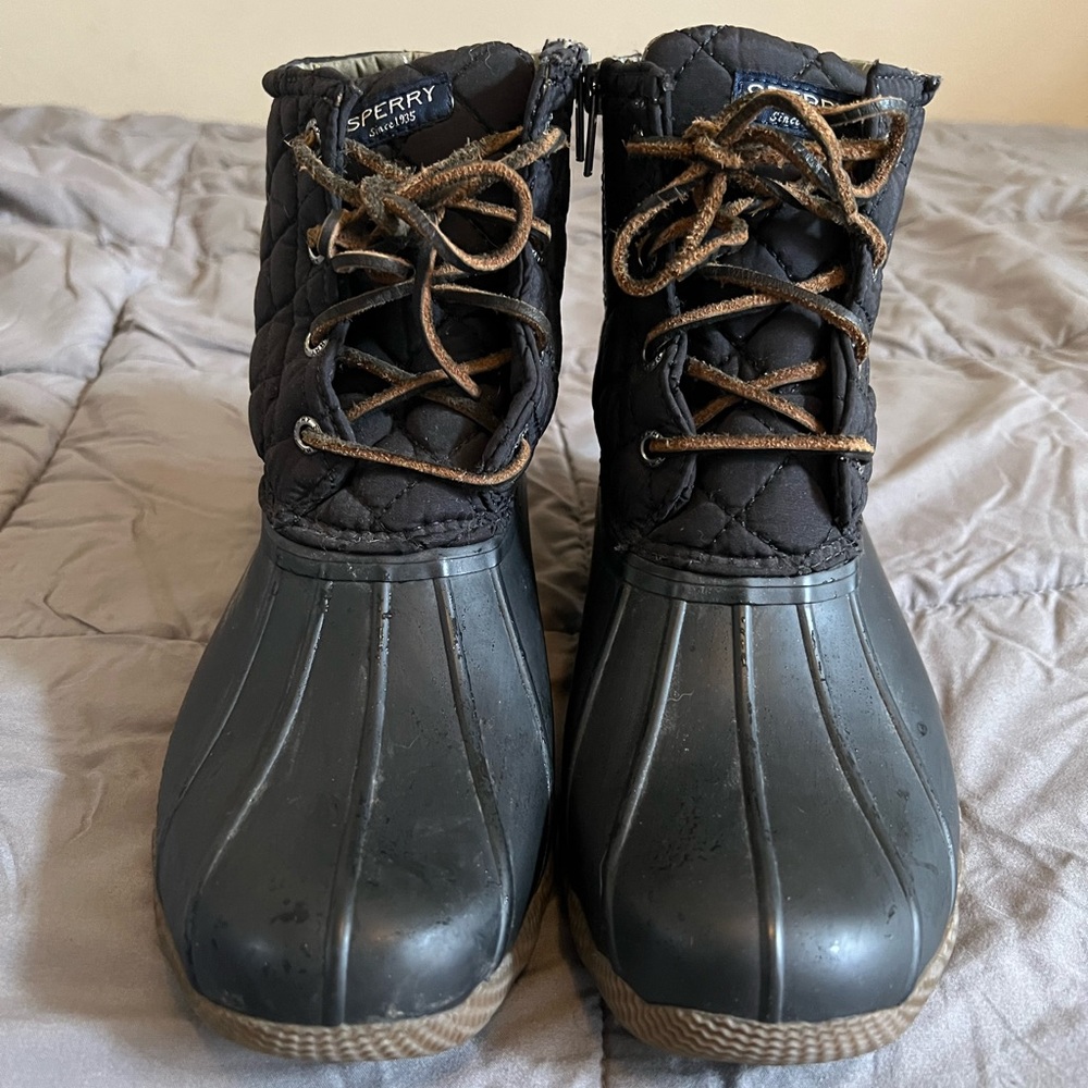 Women’s black Sperry rain boots size 7.5